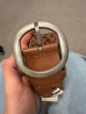 Aeropostale Brown Braided Leather Belt with Silver-Tone Round Buckle